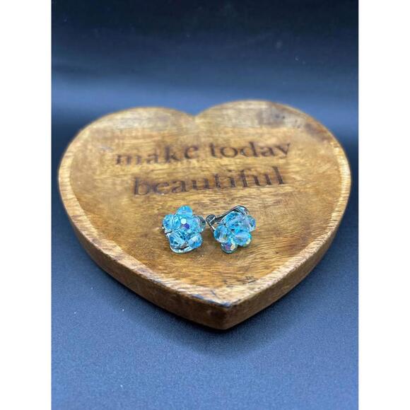 Jewelry - Vintage Blue Cluster Earrings 60s Screw Backs